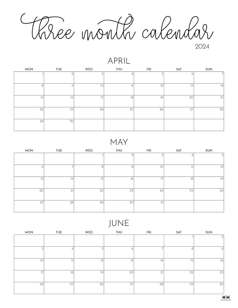 Three Month/Quarterly Calendars - 36 Free Calendars | Printabulls | Calendar 2024