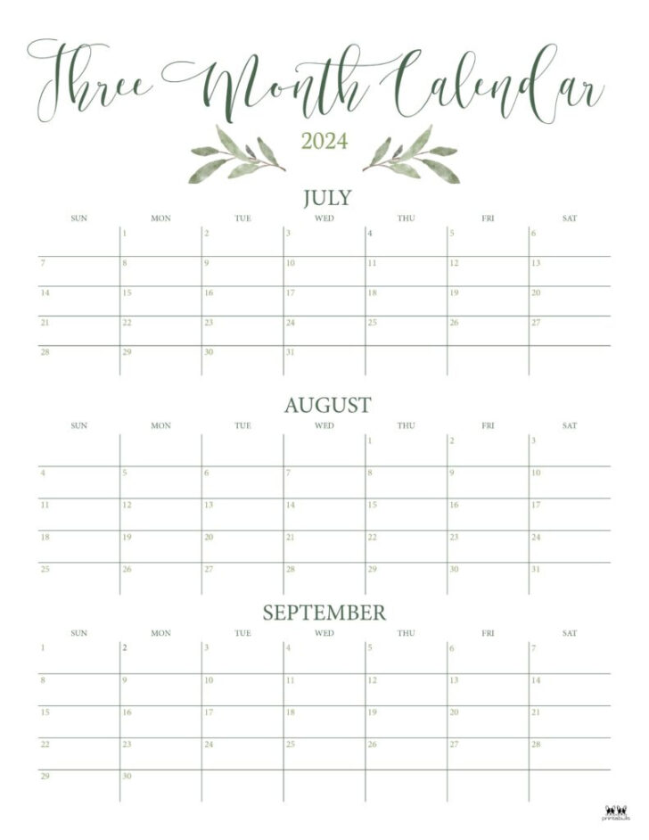 Three Month Calendar July August September 2024 | Calendar 2024