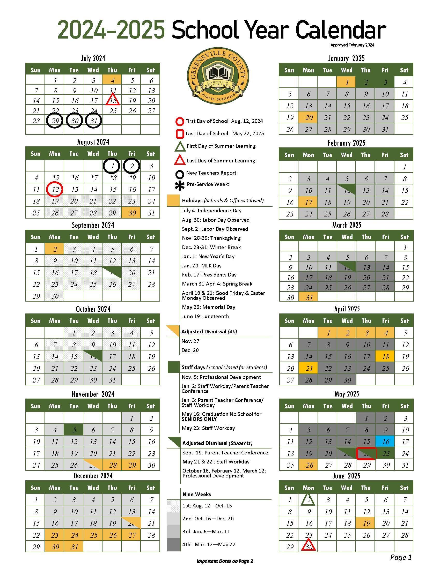 2024-2025 Calendar - School Calendar - Greensville County Public | Augusta County Public Schools Calendar 2024