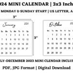 2024 Mini Calendar, July Dec 2023 Included, 3 X3 Inches, Monday |  Calendar 2024