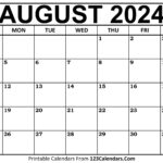 2024 Printable Calendar | 123Calendars | 123 Calendar August 2024