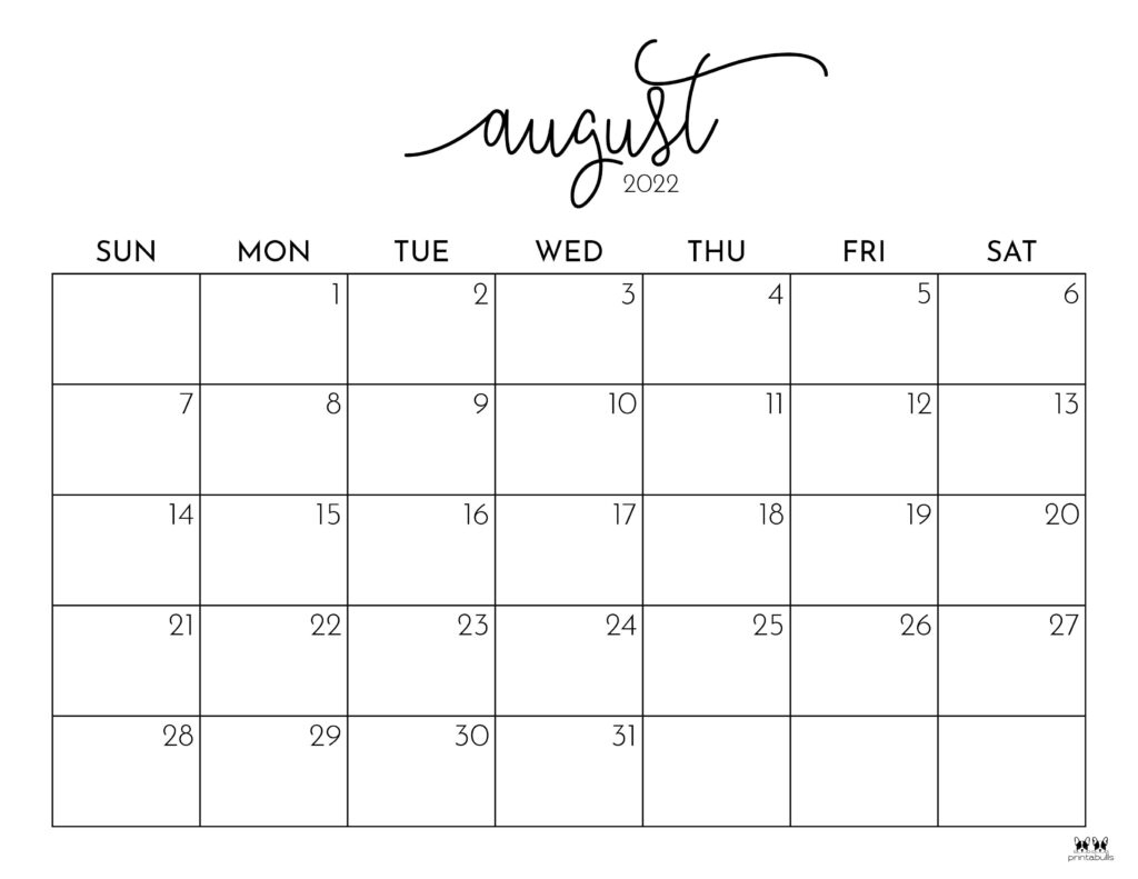 August 2022 Calendars - 33 Free Printables | Printabulls | Calendar 2024