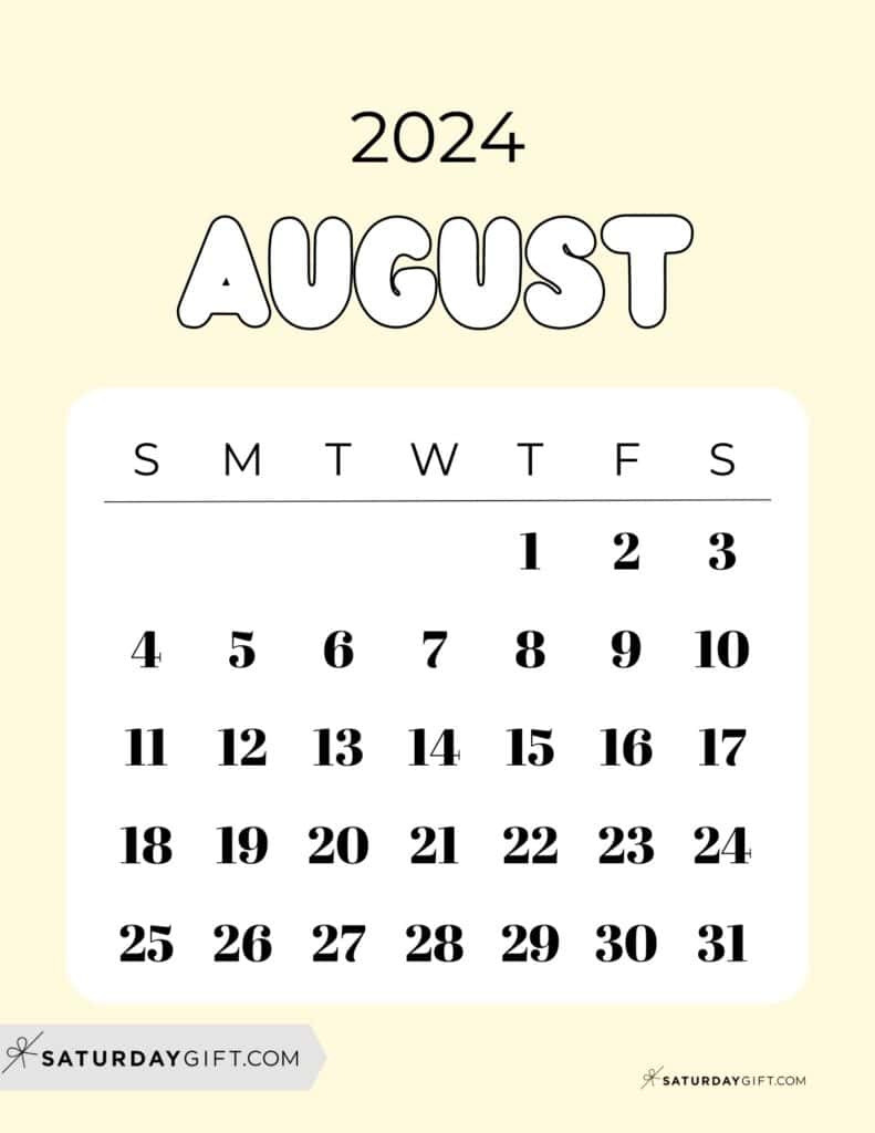 August 2024 Calendar - 20 Cute &amp;amp; Free Printables | Saturdaygift | Calendar 2024