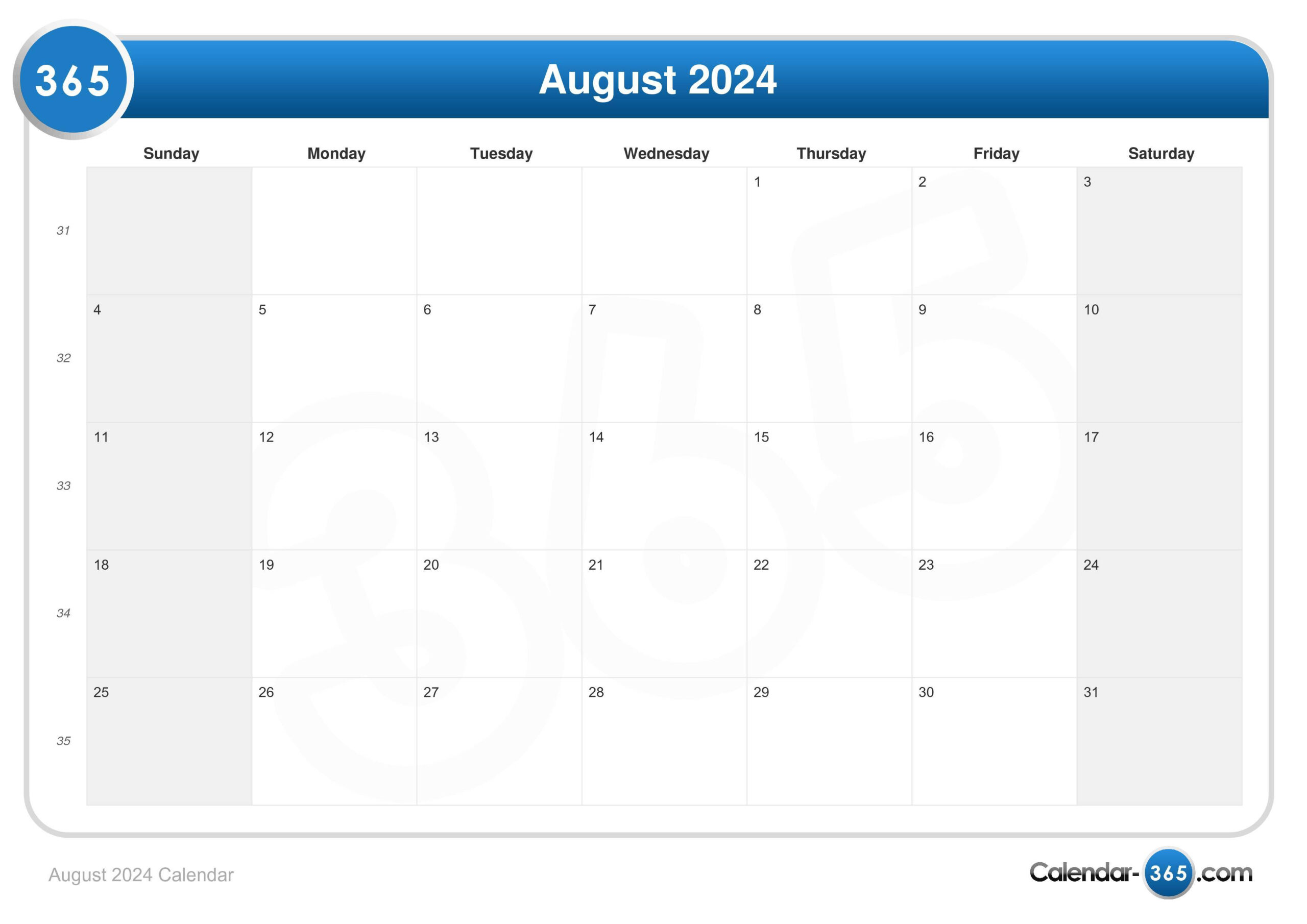 August 2024 Calendar | Calendar 2024