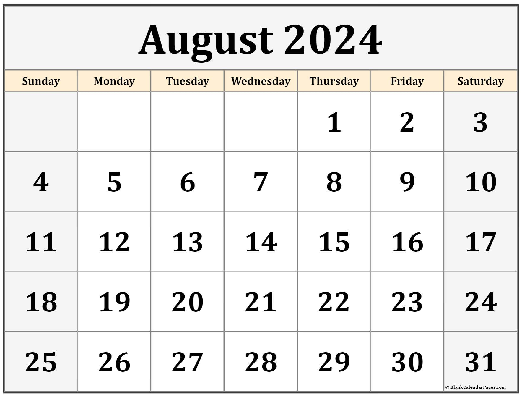 August 2024 Calendar | Free Printable Calendar | Printable August Calendar Page 2024