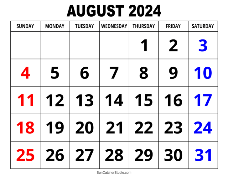 August 2024 Monthly Calendar | Calendar 2024