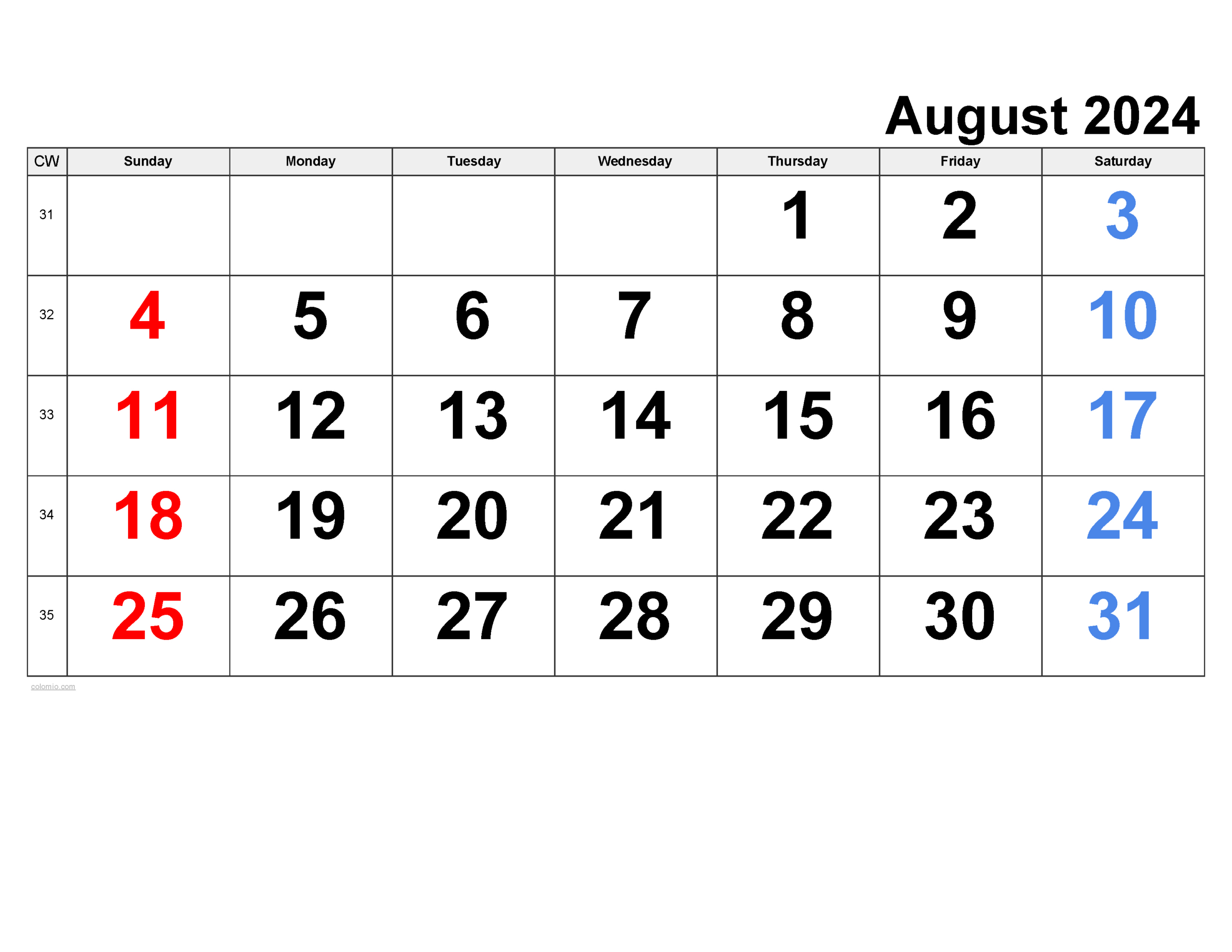 August 2024 Calendar | Free Printable Pdf, Xls And Png | Calendar 2024