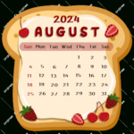 August 2024 Calendar Fruits Bread, 2024, Monthly Calendar, August | August Calendar Clipart 2024