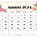 August 2024 Calendar Printable Pdf Templates Free Download | August Blank Printable Calendar 2024