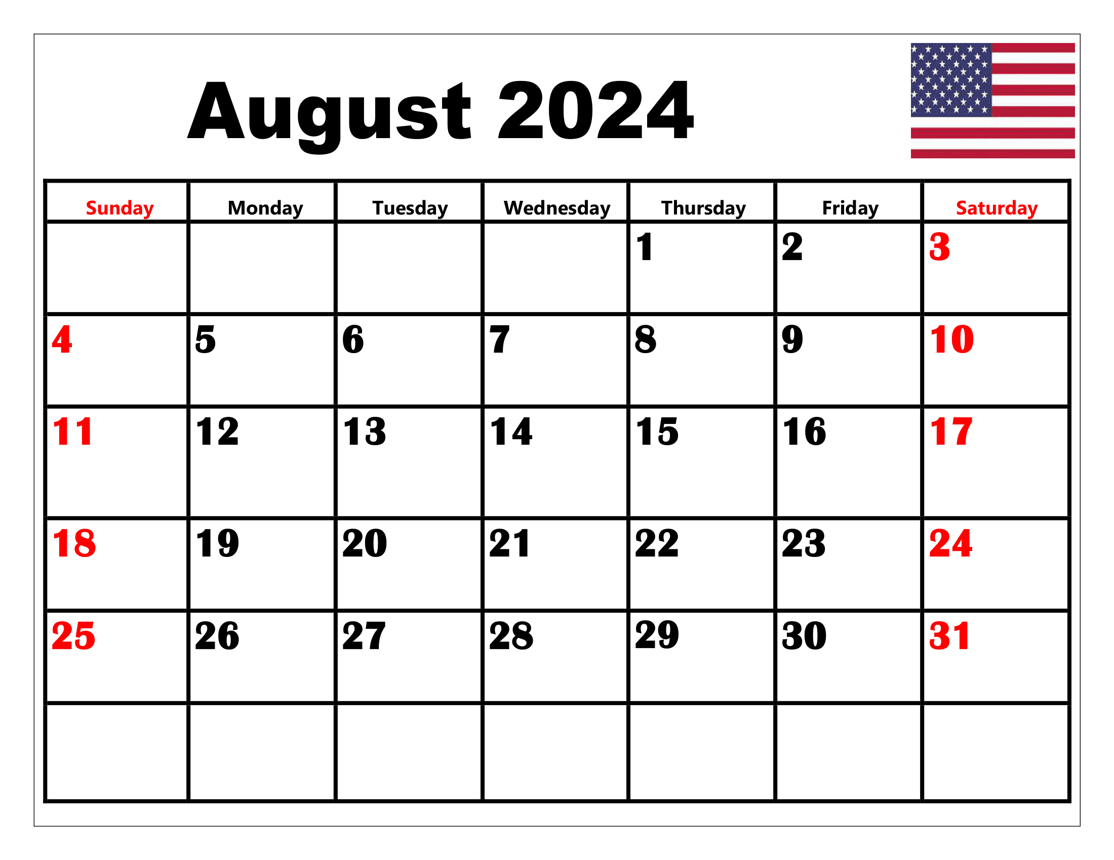 August 2024 Calendar Printable Pdf Templates Free Download | August Holiday Calendar 2024