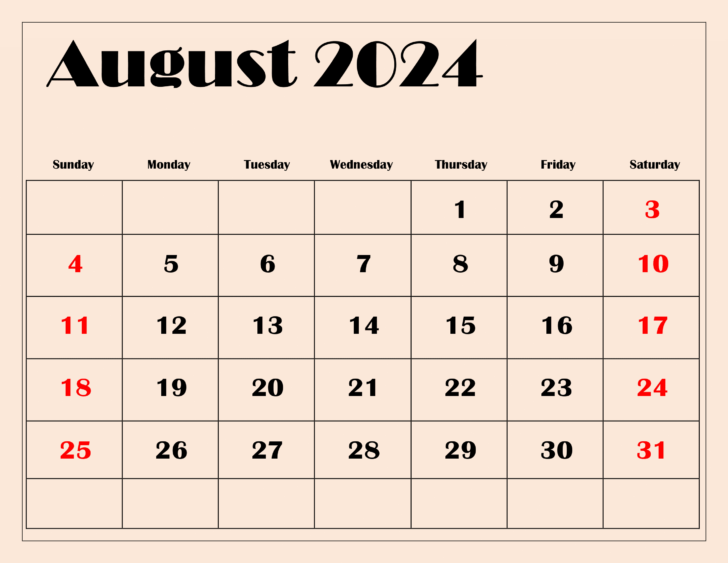 Calendar of The Month of August 2024 | Calendar 2024