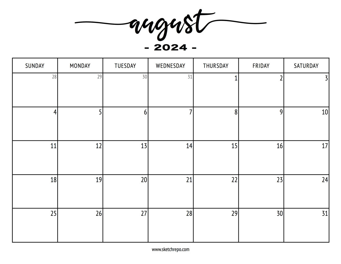 August 2024 Calendar – Sketch Repo | August Calendar Dates 2024