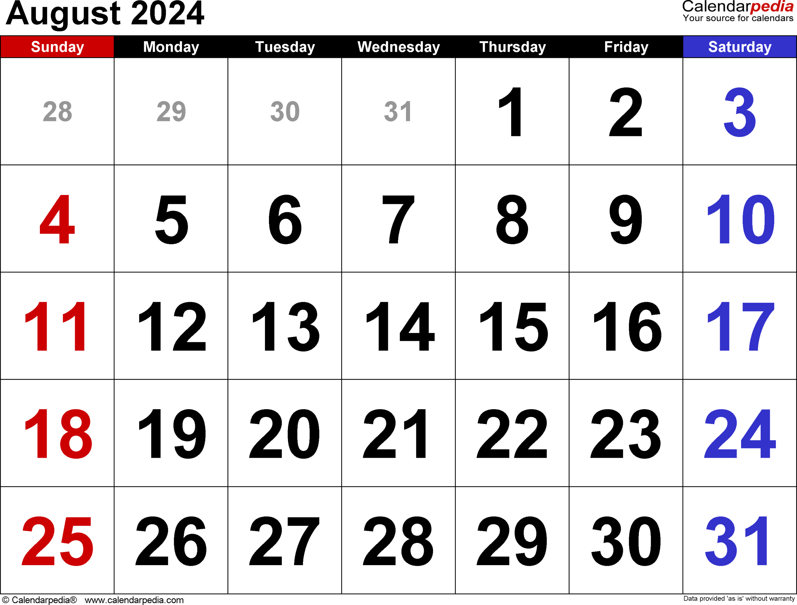 August 2024 Calendar | Templates For Word, Excel And Pdf | 2024 Calendar For August