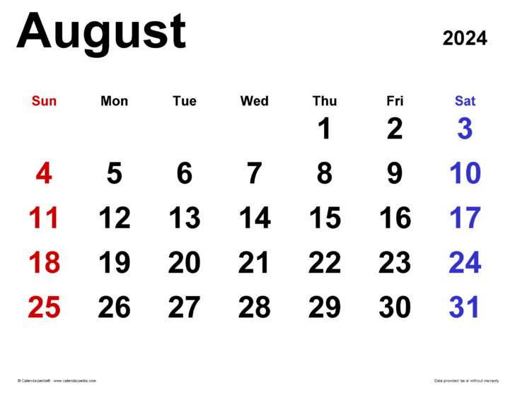 August 2024 Calendar Word | Calendar 2024