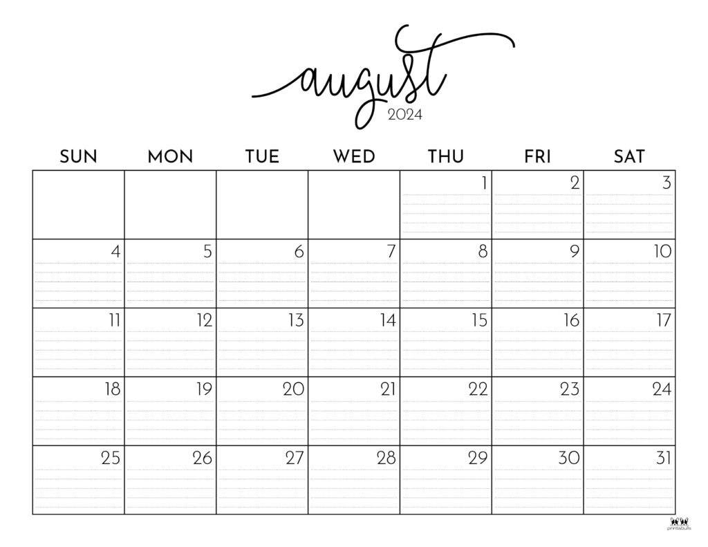 August 2024 Calendars - 50 Free Printables | Printabulls | 2024 August Calender