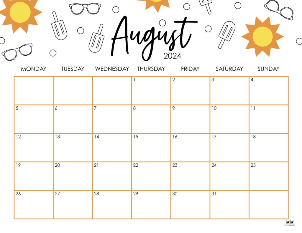 August 2024 Calendars - 50 Free Printables | Printabulls | 2024 August Printable Calendar