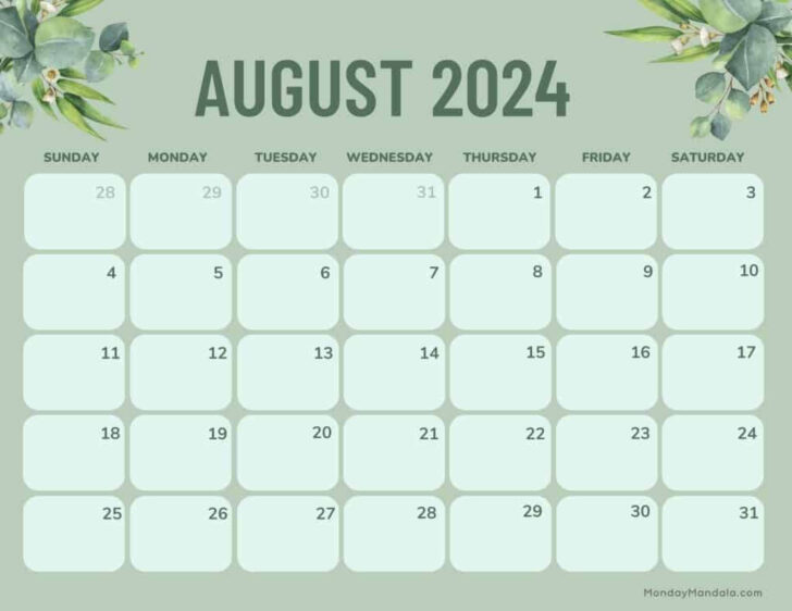 August 2024 Calendar Printable Landscape | Calendar 2024