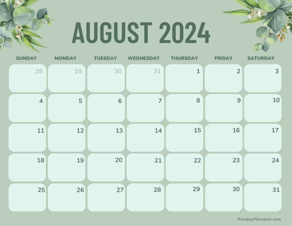 August 2024 Calendars (52 Free Pdf Printables) | August 2024 Calendar Printable Landscape