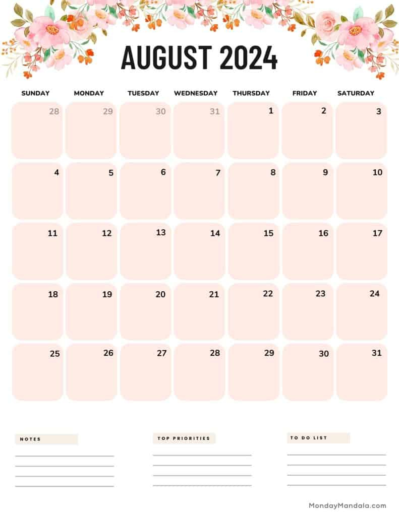 August 2024 Calendars (52 Free Pdf Printables) | August 2024 Calendar Printable Portrait