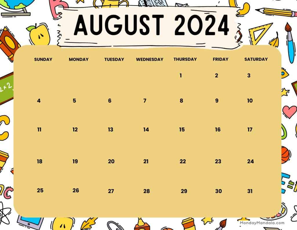 August 2024 Calendars (52 Free Pdf Printables) | August Theme Calendar 2024