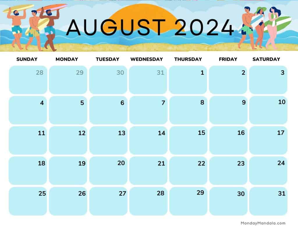 August 2024 Calendars (52 Free Pdf Printables) | Free August Calendar 2024