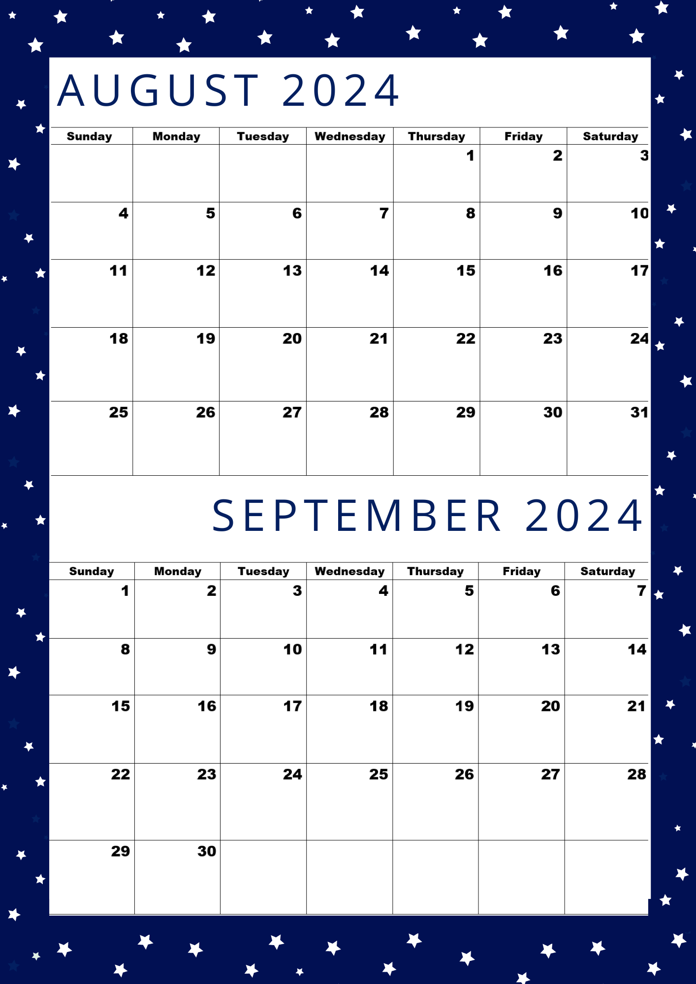 August 2024 Calendar,September 2024 Calendar,Aug Sept 2024,Pdf,A4 | Calendar August and September 2024