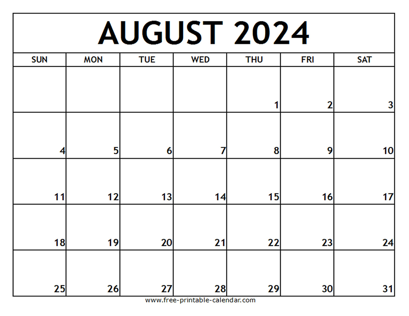 August 2024 Printable Calendar - Free-Printable-Calendar | Calendar 2024