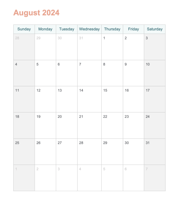 August 2024 Calendar Printable Word | Calendar 2024