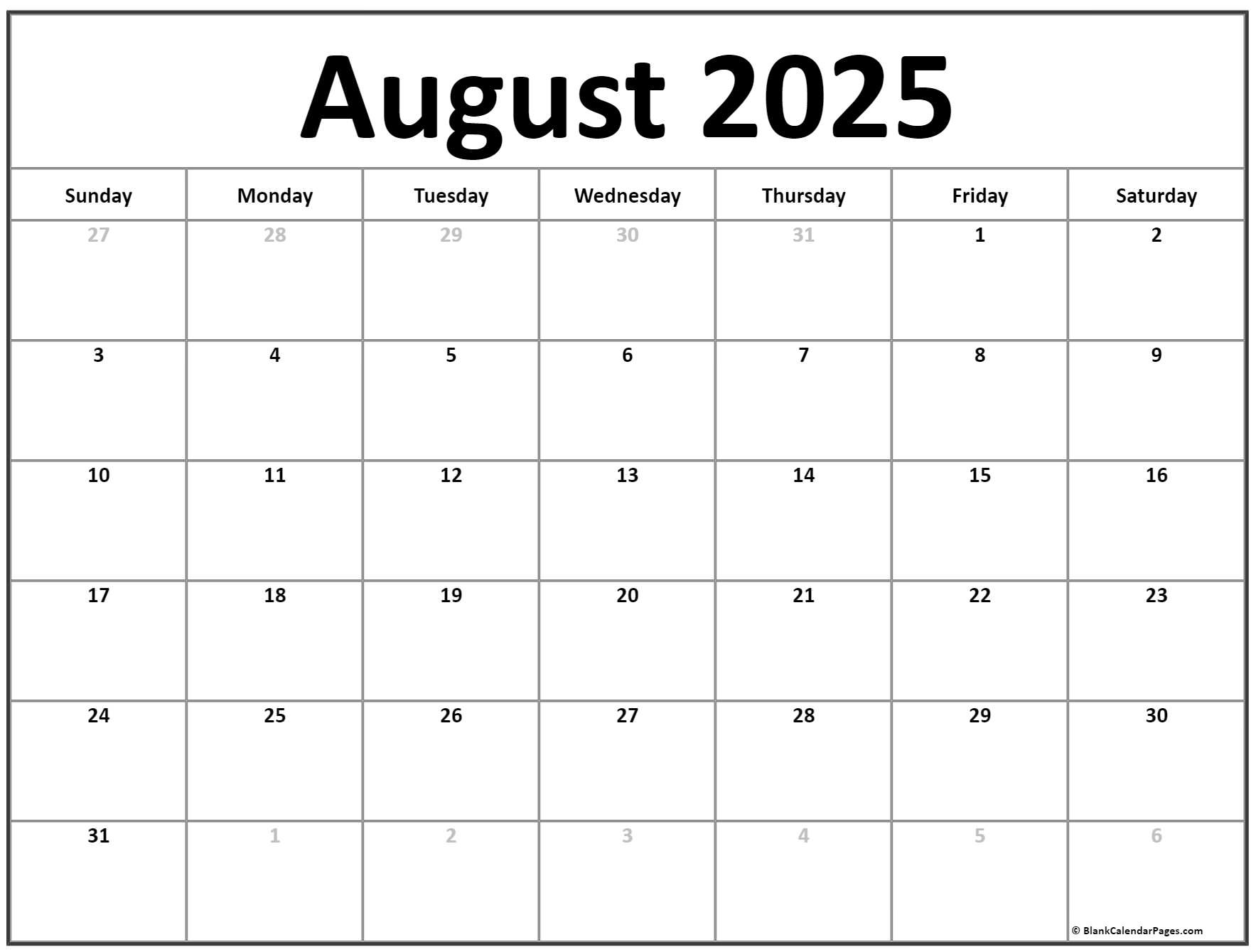 August 2025 Calendar | Free Printable Calendar | Calendar 2024