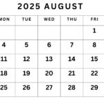 August 2025 Calendar Printable Pdf Template With Holidays | August 2025 Calendar Printable