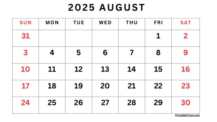 August 2025 Calendar Printable | Calendar 2024