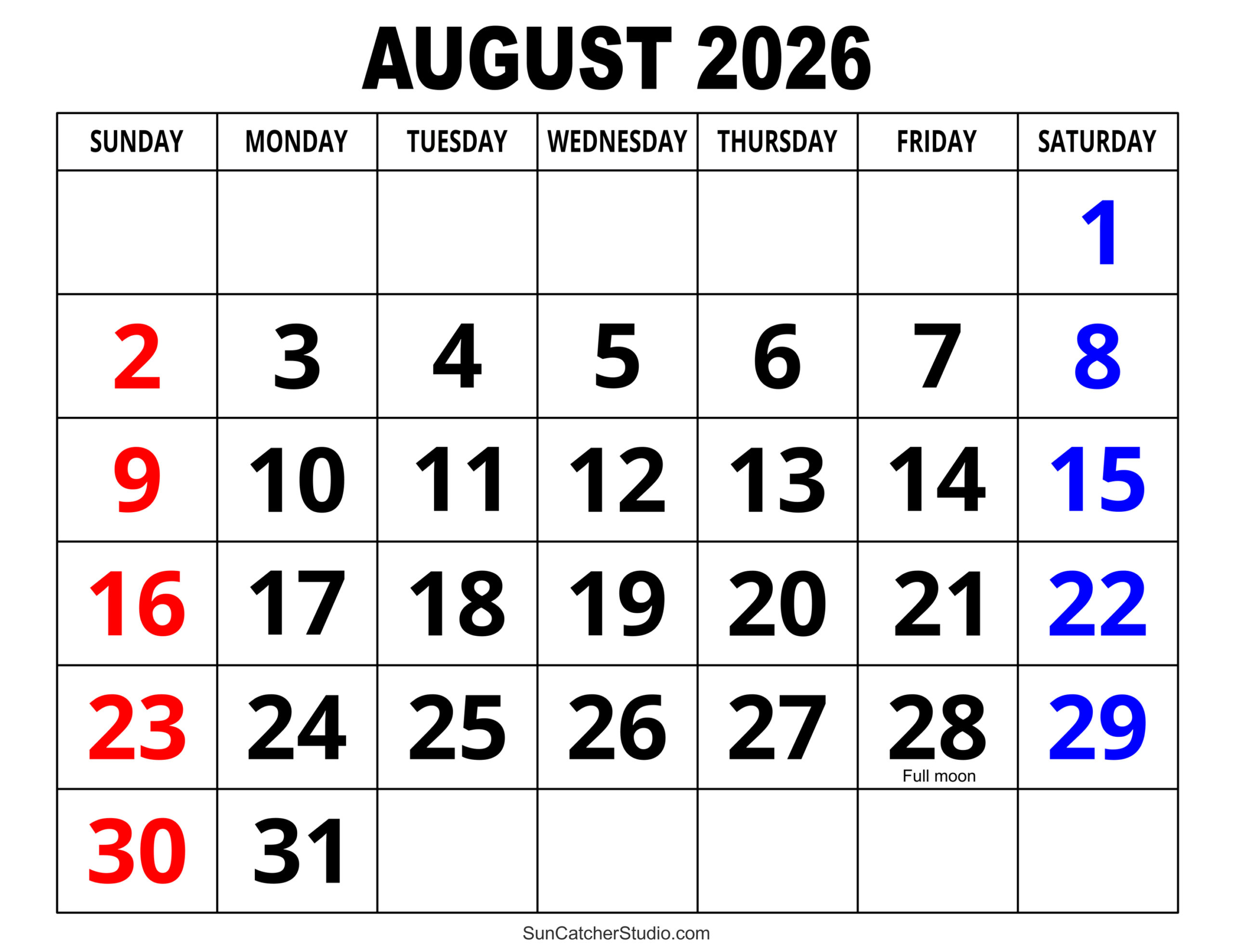 August 2026 Calendar (Free Printable) – Diy Projects, Patterns | August 2026 Calendar