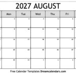 August 2027 Calendar   Free Printable With Holidays And Observances | August 2027 Calendar