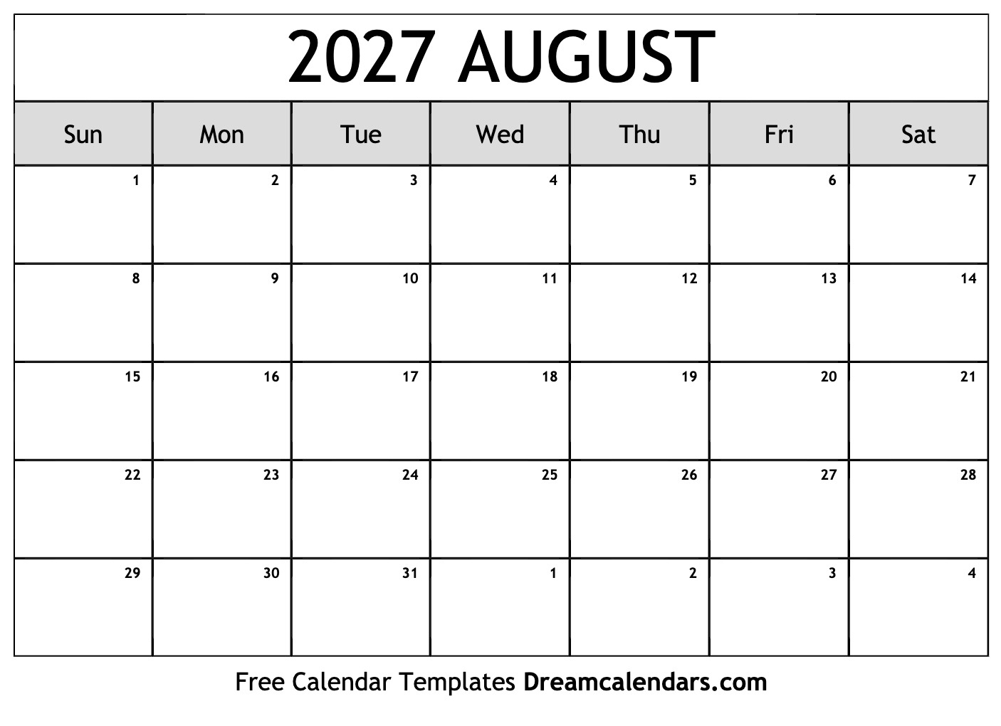 August 2027 Calendar - Free Printable With Holidays And Observances | August 2027 Calendar