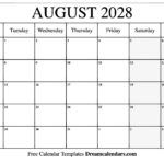 August 2028 Calendar   Free Printable With Holidays And Observances | August 2028 Calendar