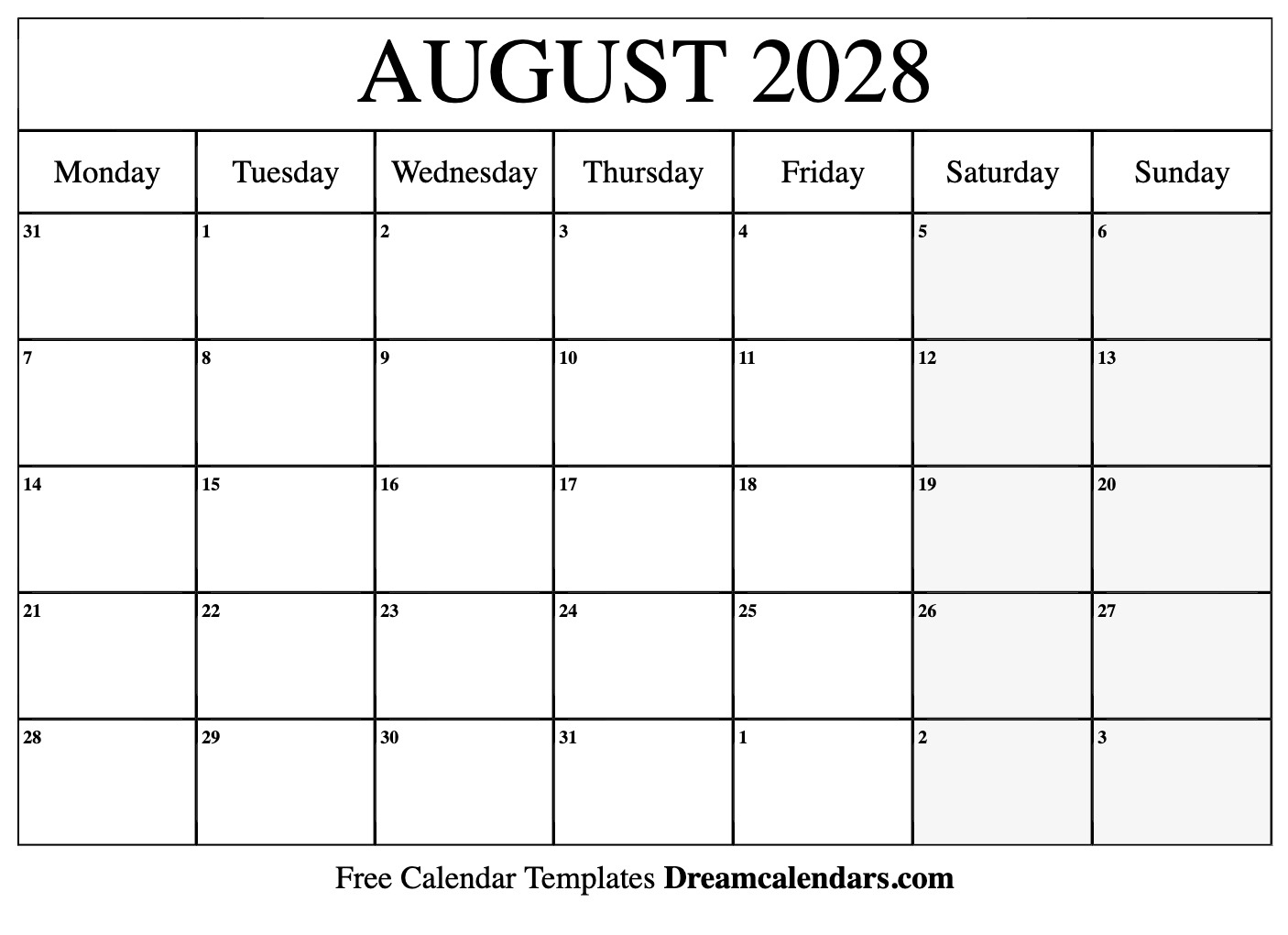 August 2028 Calendar - Free Printable With Holidays And Observances | August 2028 Calendar