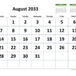 August 2033 Calendar With Extra Large Dates | Wikidates |  Calendar 2024