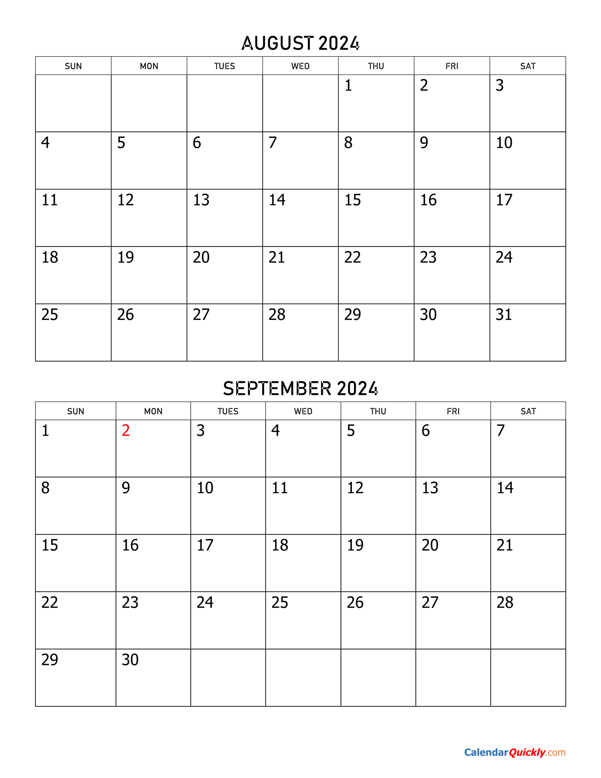 August And September 2024 Calendar | Calendar Quickly | Calendar 2024