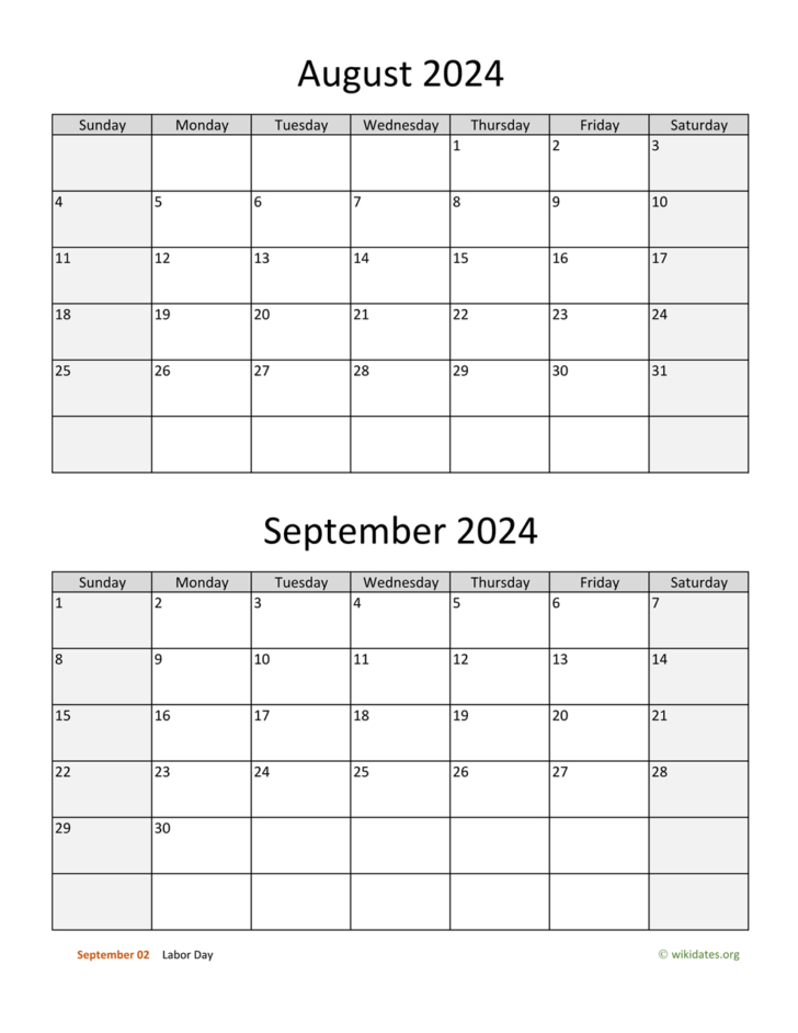 August and September Calendar 2024 | Calendar 2024