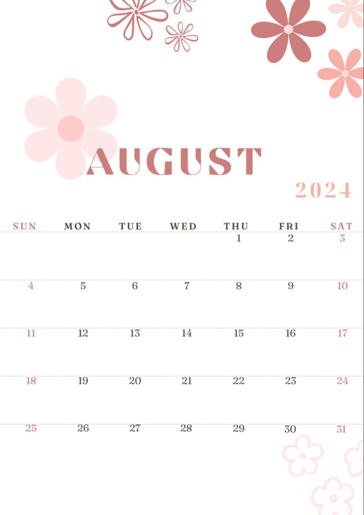 Aesthetic August Calendar 2024 | Calendar 2024