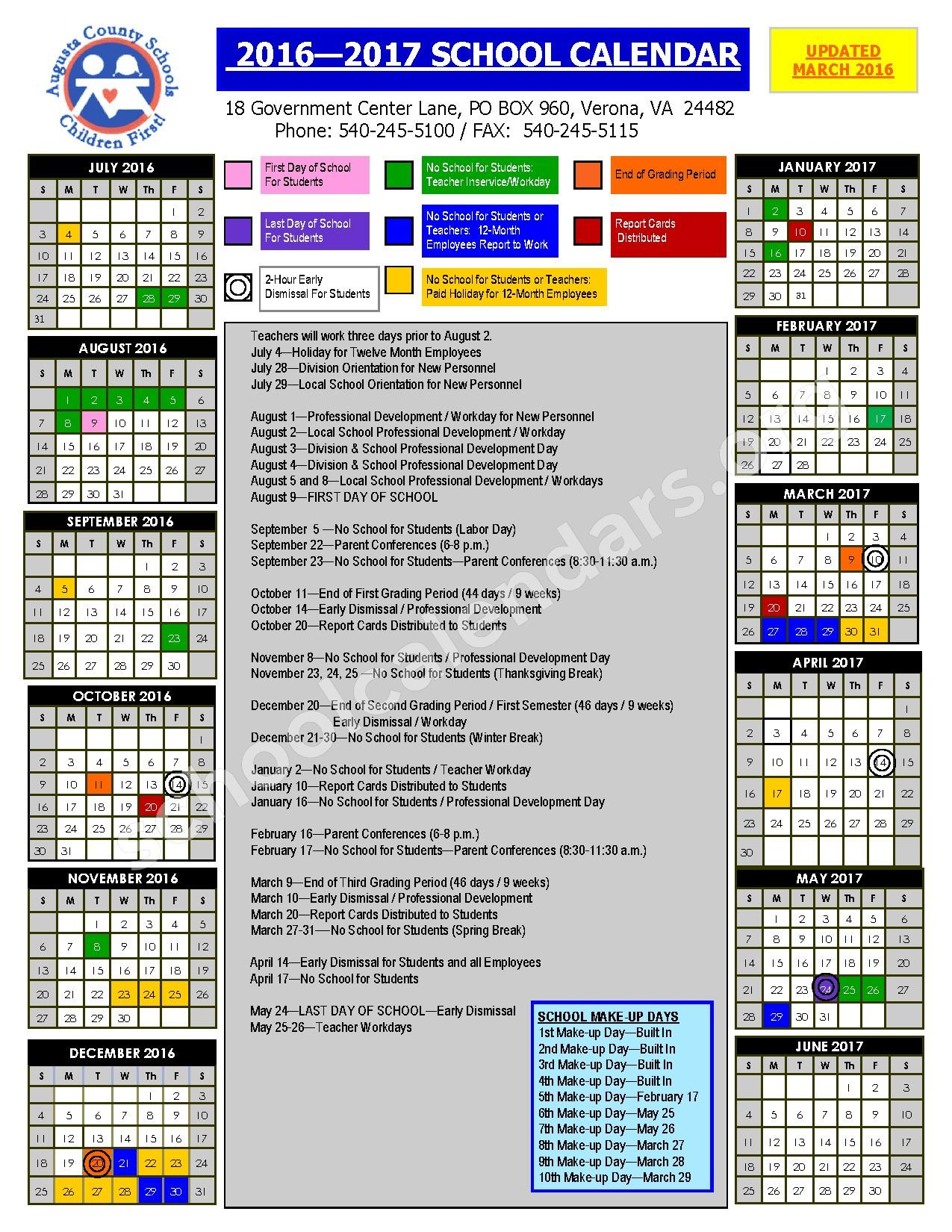 Augusta County Calendar | Augusta County School Calendar 24 25 Printable