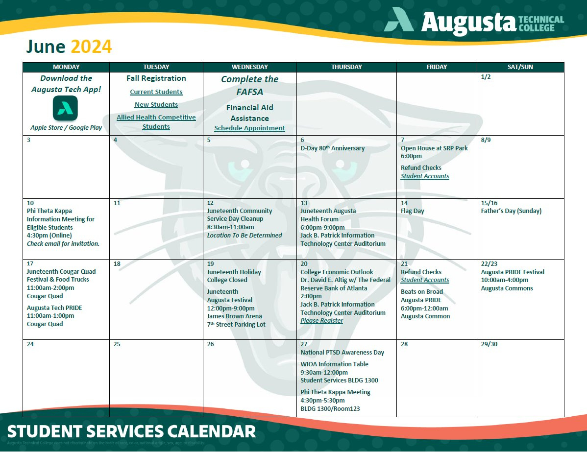 Augusta Technical College On X: &amp;quot;Welcome To June! Summer Semester | Augusta Tech Calendar 2024