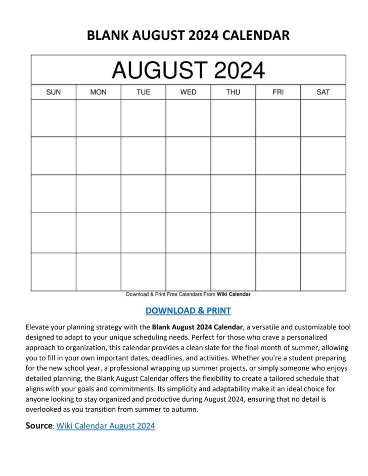 Wiki Calendar August 2024 | Calendar 2024