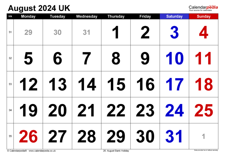 Printable Weekly Calendar August 2024 | Calendar 2024