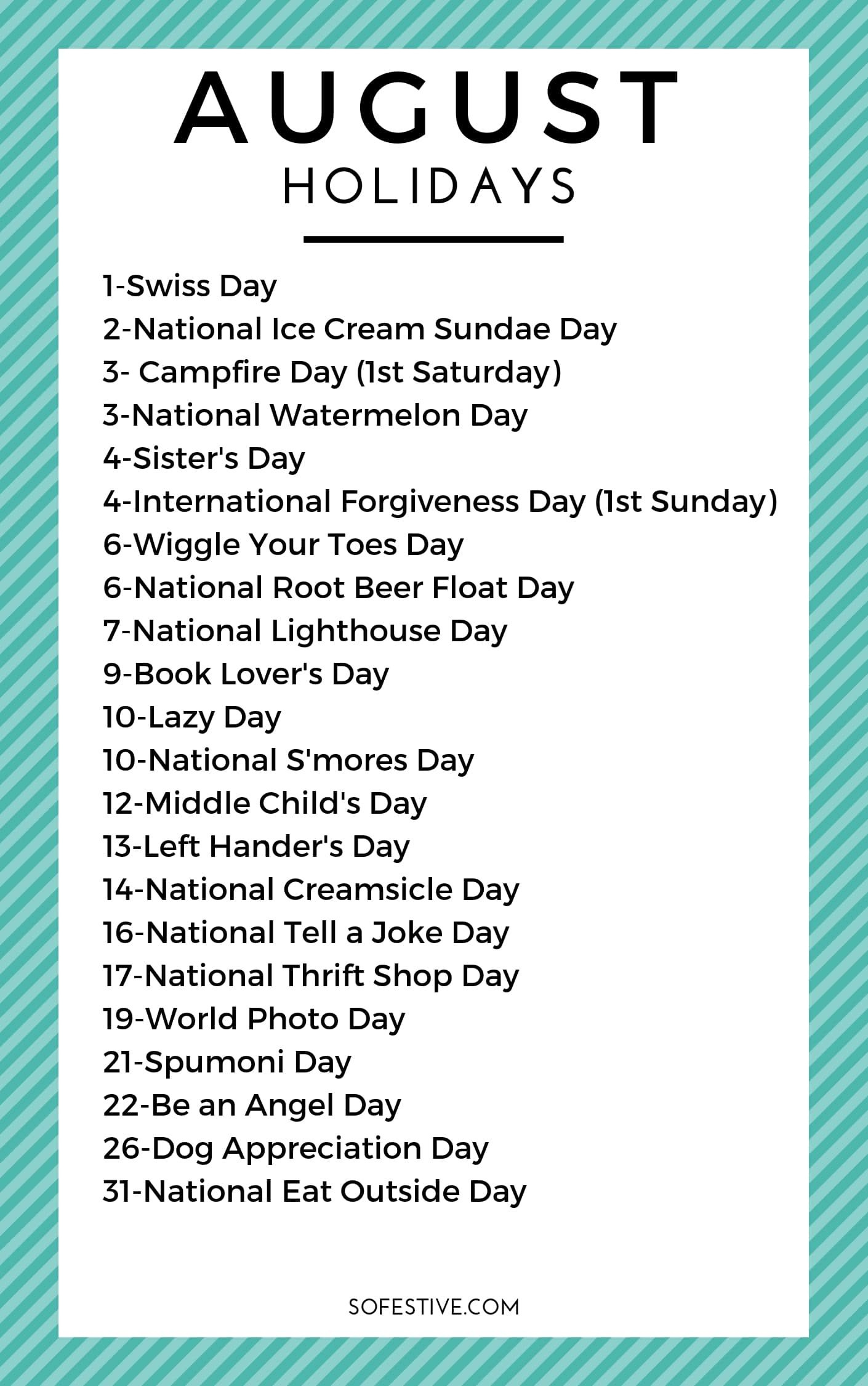 Celebrate August Holidays With A Free Printable List | Calendar 2024