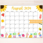 Editable August 2024 Calendar, Printable Calendar 2024, School Calendar,  Kids Classroom Calendar, Sunflower Calendar, Summer Planner   Etsy | 2024 August Printable Calendar