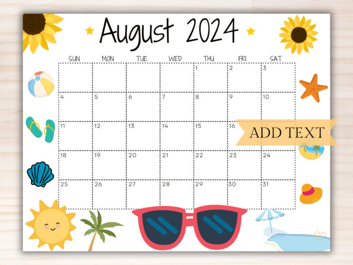 August Themed Calendar 2024 | Calendar 2024