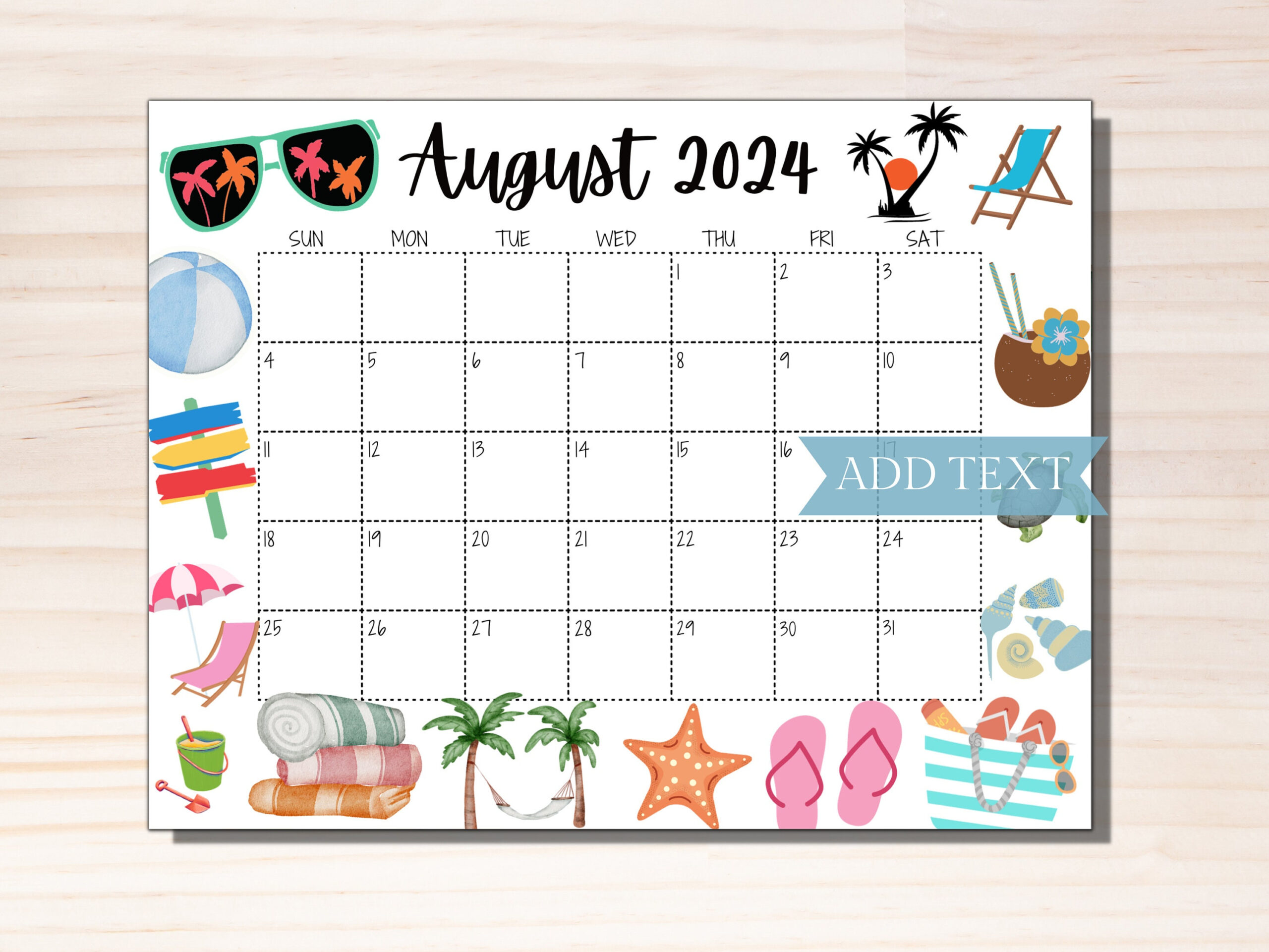 Editierbarer Kalender August 2024, Druckbarer Kalender 2024 | August Editable Calendar 2024