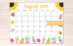 Editierbarer Kalender August 2024, Druckbarer Kalender 2024 | Calendar For 2024 August