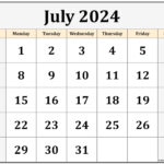 July 2024 Calendar | Free Printable Calendar | 21st July 2024 Calendar Printable